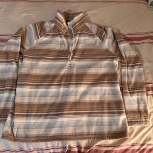 Eddie Bauer Women's Striped 1/4 Zip Fleece in Brown and Cream Stripes